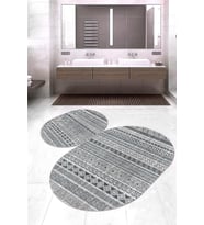 Dijital Baskılı Kaymaz Taban Yıkanabilir Oval 2'li Klozet Takımı Banyo Paspası NOKZ-HT-929 (Gri)