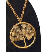 Sertifikalı Gold Labradorit Taşı Hayat Ağacı Kolye - Altın Renkli (Çok Renkli)