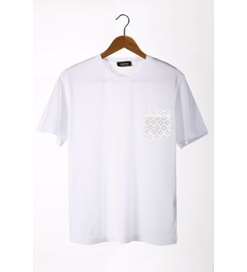 Erkek Beyaz Bisiklet Yaka Cepli Oversize T-Shirt 22Y-3400762-11