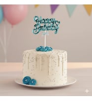 Happy Birthday – Krom Pasta Süsü Kürdan Mavi Doğum Günü Pasta Dekoru