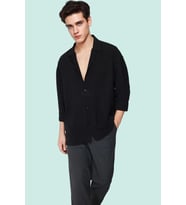 Erkek Oversize Apaş Yaka Uzun Kollu Gömlek Basic Siluet Günlük Kullanım Yaz Aylarının Vazgeçilmezi (Siyah)