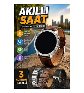 3 Kordonlu Akıllı Saat – Metal, Deri ve Silikon Kordon Spor ve Aktivite Takibi