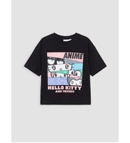 LCW Kids Siyah Bisiklet Yaka Hello Kitty Baskılı Kız Çocuk Tişört