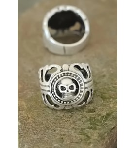 Eskitme Gümüş Renk Metal Kuru Kafa Tasarım Ayarlamalı Erkek Yüzük 5886