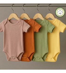 bebeqon %100 Pamuk 4’lü Kısa Kol Bebek Body Çıtçıtlı Zıbın Seti