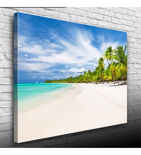 Turkuaz Deniz Palmiyeler ve Bembeyaz Kumsal Kanvas Tablo 50 x 70