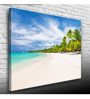 Turkuaz Deniz Palmiyeler ve Bembeyaz Kumsal Kanvas Tablo 50 x 70