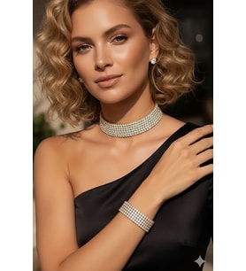 Caş Dekorasyon Altın Renk Taşlı Kolye Küpe ve Bileklik Set