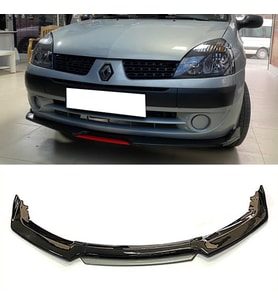 Renault Clio Symbol Gri Renkli Şeritli Dilli Ön Lip 4 Prç Parlak Siyah ABS