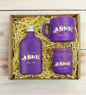 BK Gift Kişiye Özel İsimli DTF Anne Temalı Mor Kahve Fincanı & Kolonya & Mum Hediye Seti-3, Anneye Hediye, Anneler Günü Hediyesi