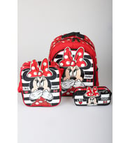 x Dekomus Lisanslı Minnie Mouse Büyük Boy Okul Çantası,Beslenme Çantası ve Kalem Çantası Seti