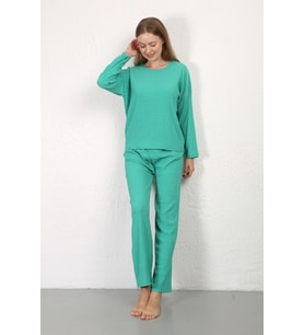 Akbeniz Kadın Bürümcük Kumaş Pijama Takım Yeşil 4233