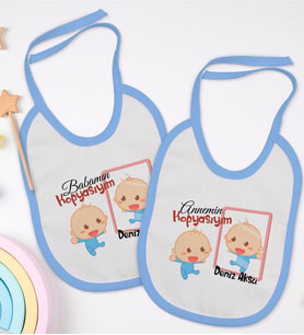 BK Kids Kişiye Özel Anne ve Baba Tasarımlı 2’li Mavi Mama Önlüğü-2