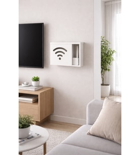 Teknor  Ahşap Modem Saklama Kutusu Dekoratif WiFi Desenli Saklama Kutusu Demonte 35 X 40 cm Sürgülü (Beyaz)
