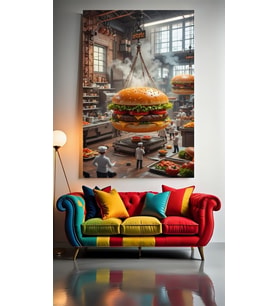 DEV HAMBURGER V1 :) Ev Duvar Salon Güzellik Salonu Ofis Dükkan Dekarasyon Kanvas Tablo (Çok Renkli)
