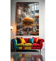 DEV HAMBURGER V1 :) Ev Duvar Salon Güzellik Salonu Ofis Dükkan Dekarasyon Kanvas Tablo (Çok Renkli)