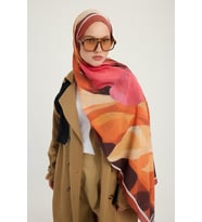 Schaless Işıklı Çiçekler - Mor - Vierra Desenli Viskon Şal - 70x190 Cm (Tarçın)