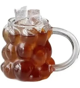 Yeni Nesil 350 ml Üzüm Tasarımlı Bubble Borosilikat Cam Soğuk Kahve, Latte, Meşrubat Kupa Bardağı 1 Adet - 2430