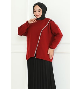 Asimetrik Kesim Triko Kazak 1194- Bordo