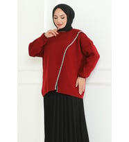Asimetrik Kesim Triko Kazak 1194- Bordo