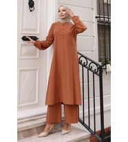 Düğmeli Tesettür Takım Taba MSV10358