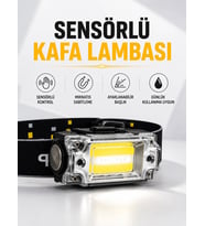 Sensör Kontrollü Şarjlı Beyaz LED Kafa Lambası ve El Feneri