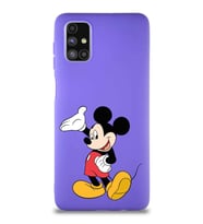 Samsung Galaxy M51 Soft Premier Kapak Mickey Mouse-C Tasarımlı Silikon Kılıf - Mor (Şeffaf)