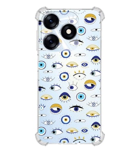 PrintiFy Tecno Spark 10C Uyumlu Nazar Boncuğu 2 Baskılı Şeffaf Köşe Korumalı Antişok Kılıf