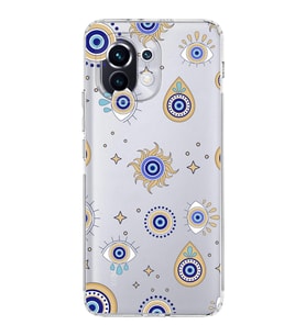 PrintiFy Xiaomi Mi 11 ile Uyumlu Nazar Boncuğu 5 Baskılı Kamera Korumalı Şeffaf Silikon Kılıf
