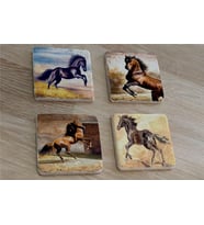 Şaha Kalkmış Atlar Doğal Taş Bardak Altlığı 4'lü set - Natural Stone Coasters