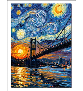 Van Gogh Boğaz Köprüsü Yıldızlı Gece Dekoratif Kanvas - Mdf Ahşap Tablo