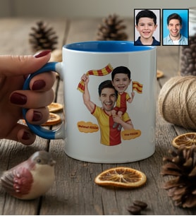 Kişiye Özel Karikatürlü Sarı Kırmızı Taraftar Baba Oğul Kupa Bardak Babalar Günü Hediyesi