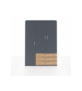 Arges Dolap 6 Raflı 3 Çekmeceli Tek Askılı 132x30x195 Antrasit-Antrasit/Çam
