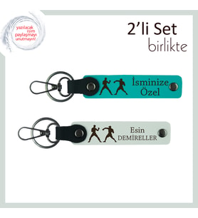 Dövüşçü Ruhu Her An Yanında, Yumruk Temalı, Kişisel 2’li Anahtarlık Seti, Koyu Turkuaz-Beyaz