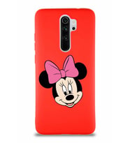 Xiaomi Redmi Note 8 Pro Soft Premier Kapak Minnie Mouse-C Tasarımlı Silikon Kılıf - Kırmızı (Şeffaf)