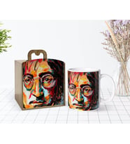 BK Gift Kişiye Özel Ahşap Kutuda John Lennon Tasarımlı Beyaz Kupa Bardak-1