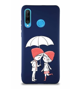 Huawei P30 Lite Soft Premier Kapak Aşk Tasarımlı Silikon Kılıf - Lacivert (Şeffaf)