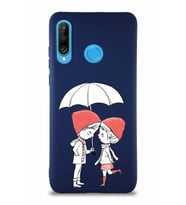 Huawei P30 Lite Soft Premier Kapak Aşk Tasarımlı Silikon Kılıf - Lacivert (Şeffaf)