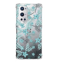 PrintiFy OnePlus 9 Pro Uyumlu Köşe Korumalı Floral Su Yeşili Tasarımlı Şeffaf Silikon Kılıf