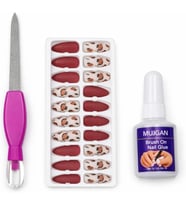 Profesyonel Takma Tırnak Kit Yapıştırıcılı Press On Nail Set Kolay Tak Çıkar Dayanıklı Manikür Aksesuarı,Tam Set Takma Tırnak Manikür Kiti Yapıştırıcı Ve Törpülü Hazır Tırnak Seti Ev (Kırmızı-Beyaz)