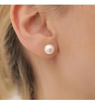 925 Ayar Gümüş Cream Tatlısu İncisi Çivi Küpe-9mm (Altın)