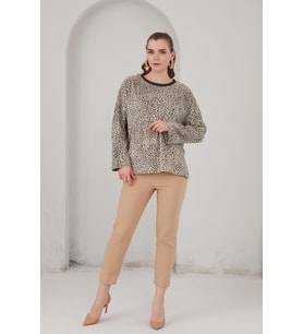 ALEXANDERGARDI BASİC LEOPAR DESENLİ POLAR SWEATSHİRT (B22-383A) (Bej)