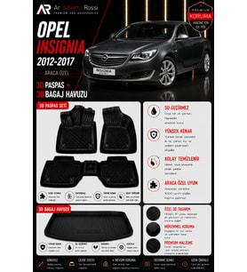 OPEL INSIGNIA 2012-2017 Araca Özel 3D Paspas + 3D Bagaj Havuzu