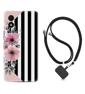 TCL 303 Kılıf Resimli Boyun Askılı İpli Desenli Silikon Flowers 4 1390
