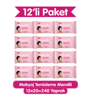 Paddlers 3’ü 1 Arada Makyaj Temizleme Mendili Yüz, Göz & Dudak İçin, 240 Yaprak (12 Paket x 20’li)