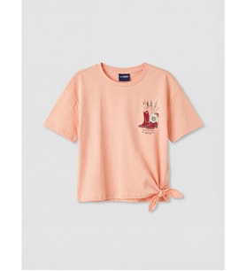 LC WAIKIKI Pembe Bisiklet Yaka Yandan Bağlamalı Kız Çocuk Tişört