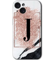 İphone 15 Kılıf HD Desen Baskılı Kılıf - Pembe Mermer Desenli J Harfi