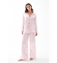 Kadın Pembe Oversize Saten Pijama Takımı – Rahat Kesim Şık Ev Giyim Seti