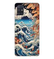 Samsung Galaxy A51 Uyumlu Kanagawa Dalga Desenli Şeffaf Telefon Kılıfı