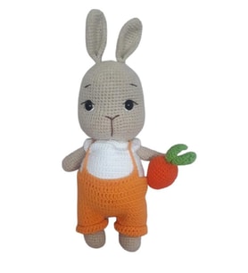 Portakal Kabuğu Tulumlu Havuçlu Bal Yanak Tavşan Amigurumi Organik Oyuncak